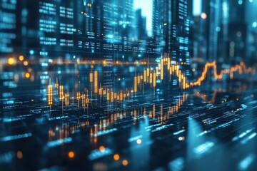 Dynamic stock market analysis in a bustling urban environment during nighttime hours