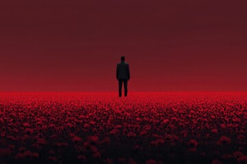 Memorializing courage a soldier stands amidst a sea of poppy flowers in tribute