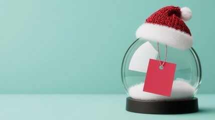 Snow globe with  seasonal sale  tag, Christmas theme, 3D illustration