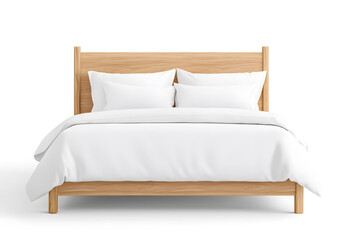 Cozy king-sized bed, 3d mock up, isolated on white background