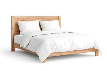 Cozy king-sized bed, 3d mock up, isolated on white background