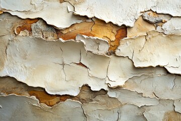 Obraz premium A close-up photo showcasing the intricate texture of birch bark, revealing its natural beauty, layered patterns, and organic shapes.