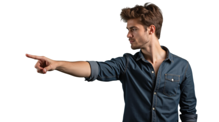Man Pointing on Transparent Background (PNG).