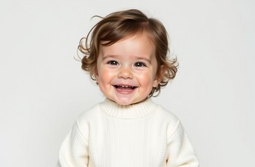 Fototapeta premium Happy baby in white sweater