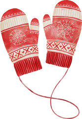 Watercolor illustration of cozy mittens on a white background. Perfect for winter-themed designs, holiday cards, seasonal decor, gift wrapping, and clothing prints. 