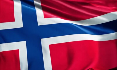 Norwegian flag waving in the wind on flag day, symbolizing unity and national pride.