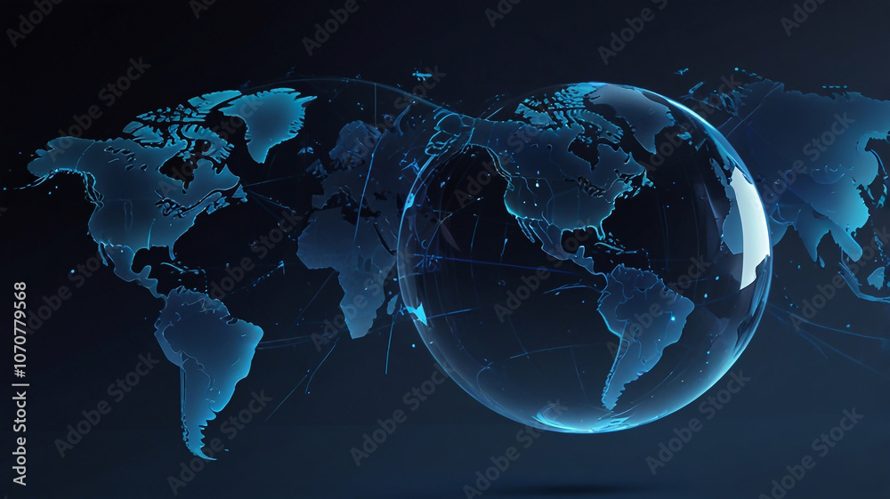 Wall mural abstract blue background with globe and technology elements, a business presentation template simple