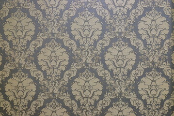 Vintage wall paper. Floral retro vintage wallpaper on background, blue, gray, light blue.