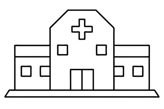 black and white hospital building outline clip art preview