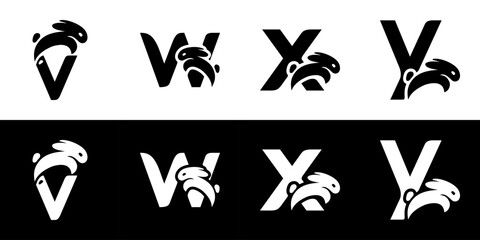 A SET COMBINATION OF A LETTER AND ANNIMAL, COMBINATION OF LETTER WITH RABBIT, LETTER AND RABBIT	