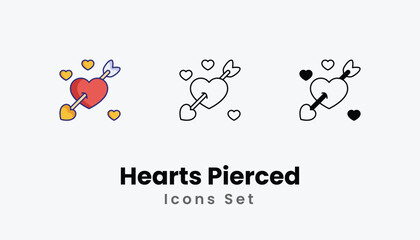 Hearts Pierced Icons thin line and glyph vector icon stock illustration