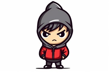 Obraz premium Cartoon character in a red hoodie with a determined expression.