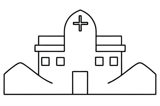 black and white hospital building outline clip art preview