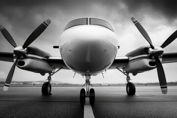 Fototapeta premium A close-up photograph of a Cessna Grand Caravan airplane on the tarmac, showcasing its sleek design and powerful engines, ready to take to the skies.