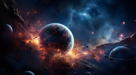 Obraz premium planets in the spache, planets in the dark