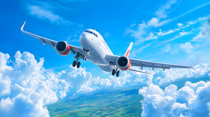 Obraz premium A passenger airplane flying in blue sky