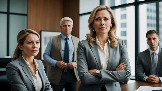 Female leadership in technical explanation to multicultural team.