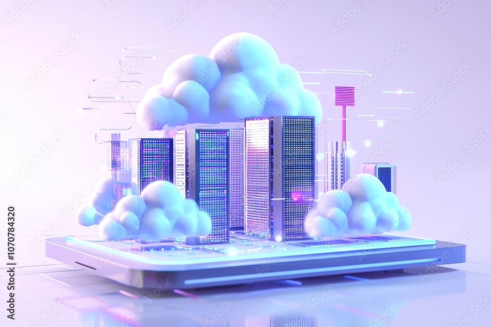 Aufkleber Cloud Computing Servers and Data Center on a Platform