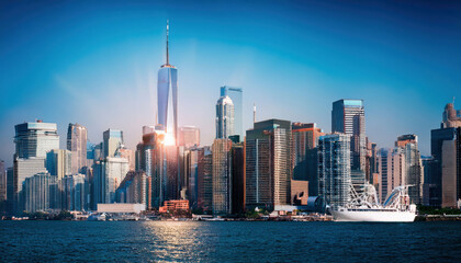 Obraz premium A city seen through VR glasses, rapidly changing and transforming before our eyes, creating an immersive, futuristic urban experience.