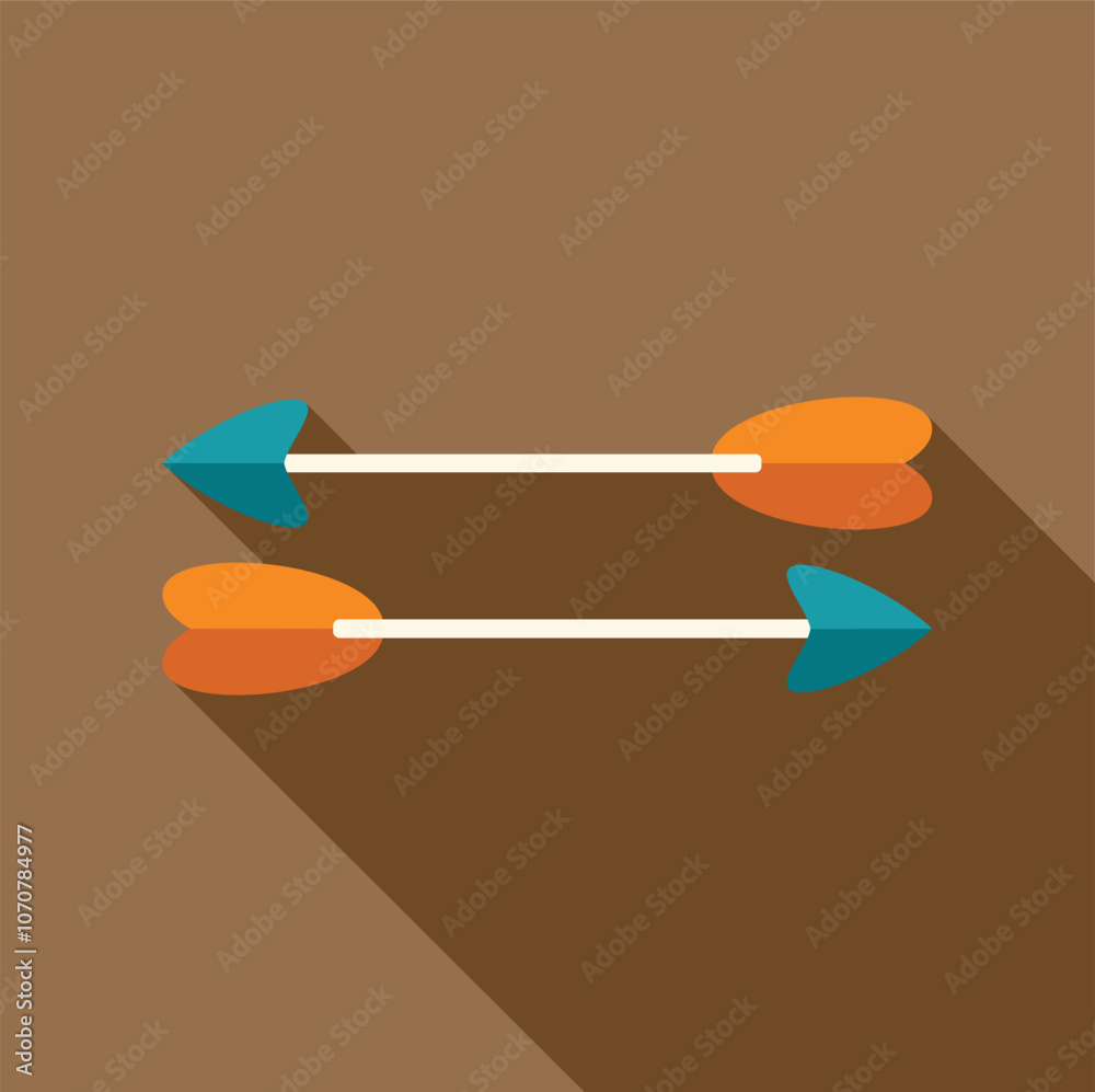 Poster two colorful arrows point in opposite directions, creating a dynamic visual with long shadows on a b