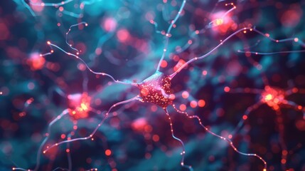 An abstract, artistic representation of brain cells, using bold colors and shapes