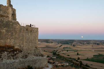 Fototapeta premium Panorama of the medieval castle of Castrojeriz built in the municipality of Castrojeriz in the 13th century, in Burgos in October 2024.