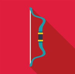 Classic hunting bow with long string and sturdy handle grip, isolated on a vibrant red background