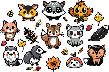 Fototapeta premium Animals and plants clipart vector