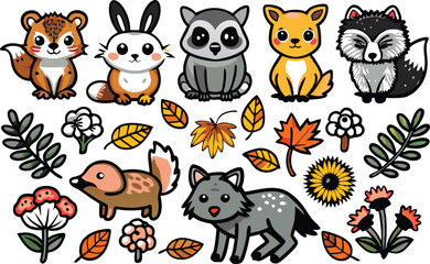 Fototapeta premium Animals and plants clipart vector