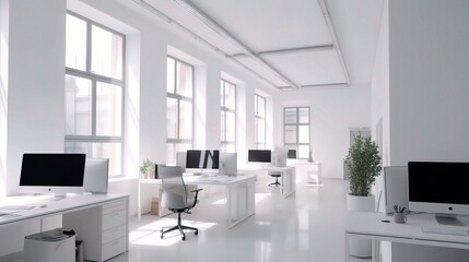 Modern Bright Office Interior with Large Windows