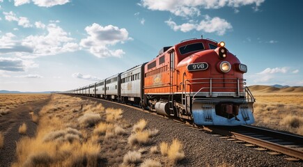 Obraz premium close up of train on the railroad, train in motion