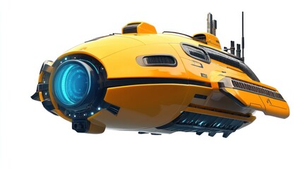 Autonomous ocean robotics, modern yellow vehicle for research, isolated background.