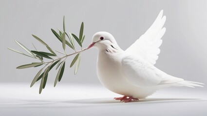 symbol White dove with palm branch isolated on white background
