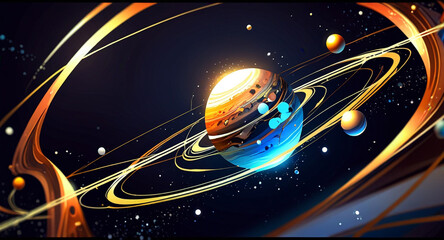 Obraz premium A contemporary, minimalist vector design that uses geometric shapes to evoke cosmic elements spheres symbolize planets, and flowing lines and curves depict celestial bodies
