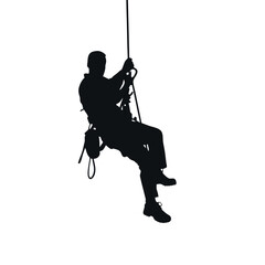 Rappelling man vector Silhouette isolated white background