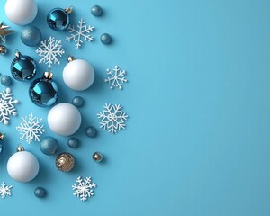 Festive banner,  Christmas promotion  text, snowflakes and ornaments, 3D illustration