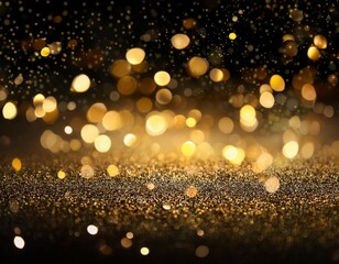 abstract glitter black and gold lights background de focused
