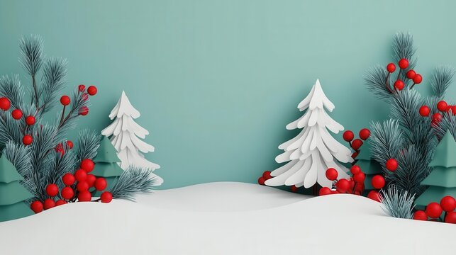 Festive  end of year sale  banner with holly and snow, 3D illustration