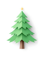 Obraz premium Origami paper Christmas fir tree isolated on white background isolated on white