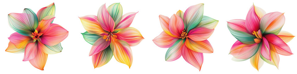 Fototapeta premium set of A vibrant pink, green and yellow floral intricate petal design, petal design, png file, pink, green and yellow petals, colorful pink, green and yellow floral desig, on a transparent backgrounds