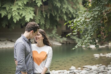 Couple Kissing by River