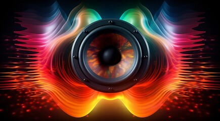 super power speaker on abstract background, speaker on colored background, graphic designed speaker on colorful background, designed speaker