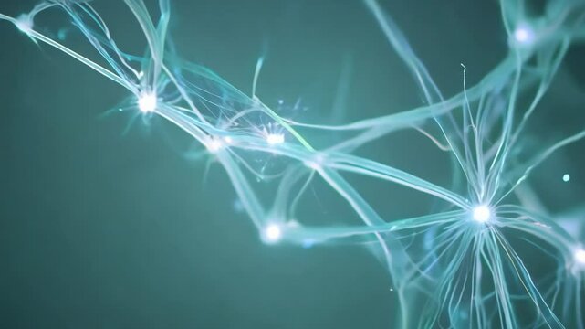 Microscopic view of neurons firing and connecting in the brain.