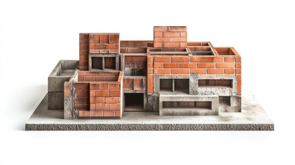 Obraz premium Detailed view of modern bricklaying and cement techniques, isolated on a white backdrop.