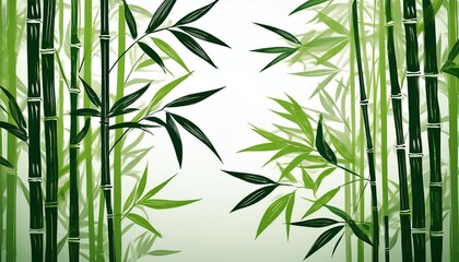 Obraz premium chinese bamboo drawing green brushstrokes modern minimalist style
