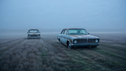 Fototapeta premium Grunge blue vintage cars off road 