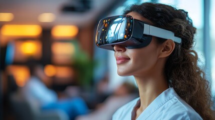 Virtual nurse avatars assist patients with AR glasses in a modern healthcare setting