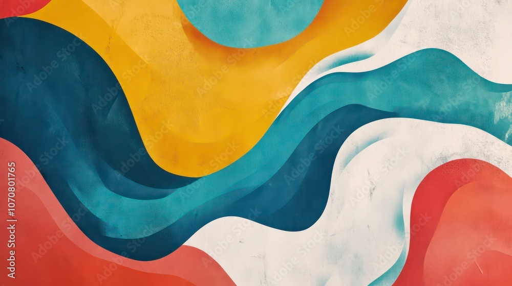 Poster Abstract waves of color in warm and cool tones create a dynamic visual composition.