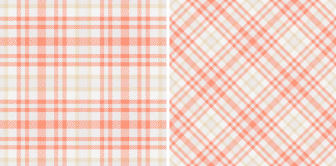 Plaid check seamless of fabric textile background with a vector pattern tartan texture. Set in cream colors for geometric unique identity design.