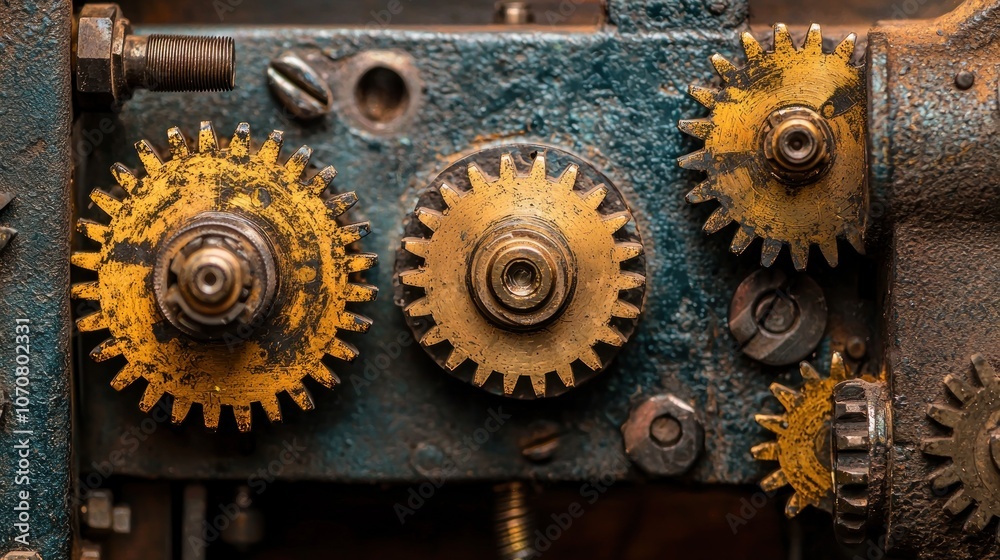 Poster Close-up of Rusty Gears in a Machine
